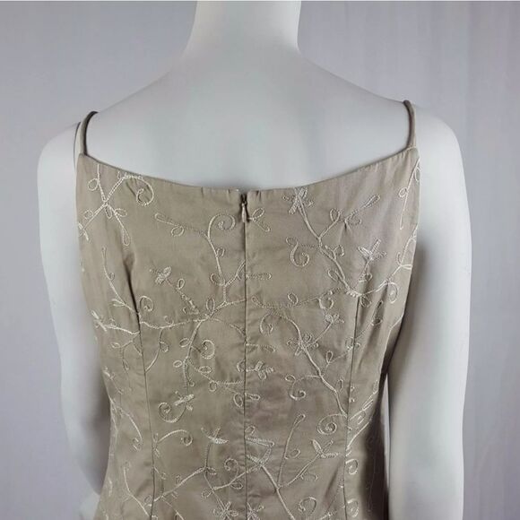 Tommy Hilfiger Womens Size 8 Tan Floral Embroidered Spaghetti Strap Shift Dress - Picture 9 of 11